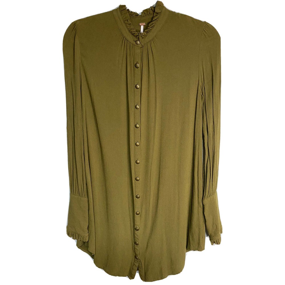 Free People Women’s Button Up Tunic Dress W/ Slip Long Sleeve Size XS Army Green